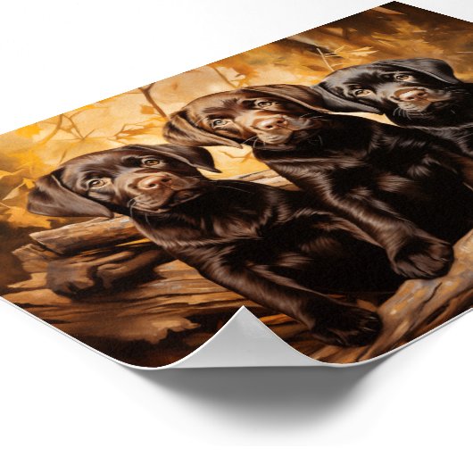 Drie labrador puppies poster (Hoek)