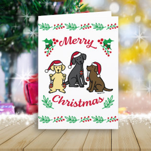 Drie Labradors en Kerstversiering Feestdagen Kaart