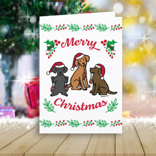 Drie Labradors en Kerstversiering Feestdagen Kaart