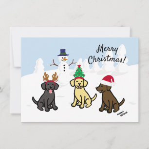 Drie Labradors en Sneeuwman Kerstmis Feestdagenkaart