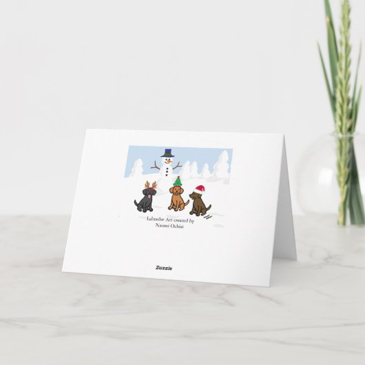 Drie Labradors en Snowman Kerstmis Feestdagen Kaart (Achterkant)
