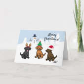 Drie Labradors en Snowman Kerstmis Feestdagen Kaart (Voorkant)