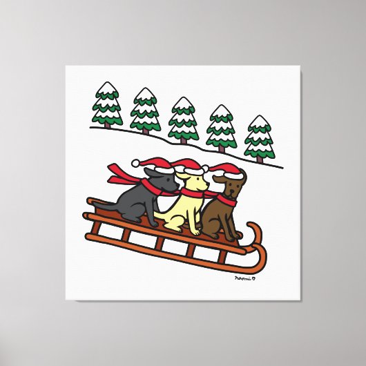 Drie labradors met slanke kerstfeestdag canvas afdruk (Voorkant)