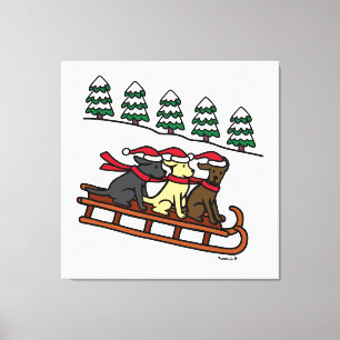Drie labradors met slanke kerstfeestdag canvas afdruk