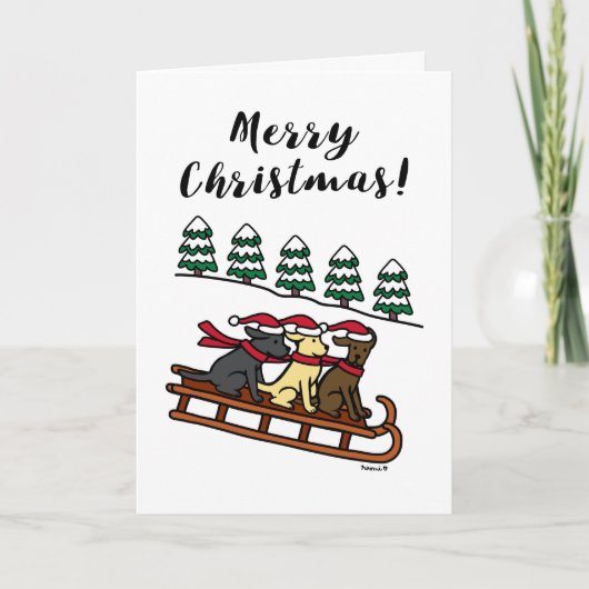 Drie Labradors sleeën met Kerstmis Feestdagen Kaart (Voorkant)