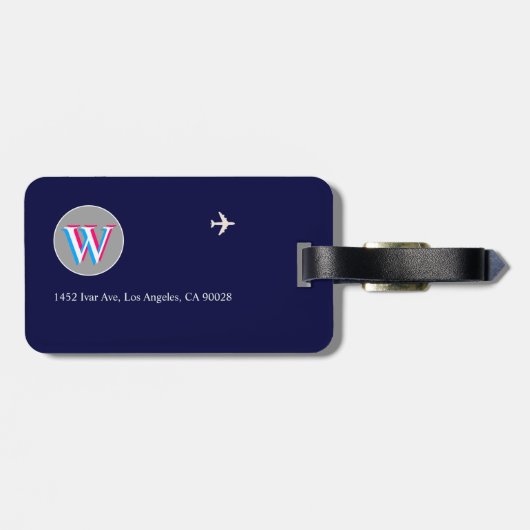 Drie lagen Initiaal W (bewerkbaar) Blue Aero Bagagelabel (Achterkant horizontaal)