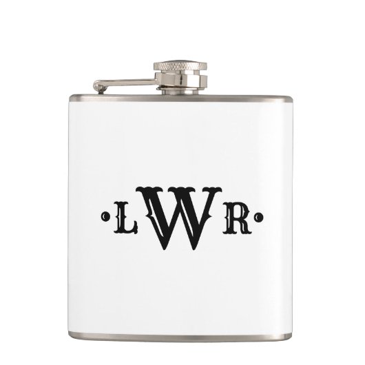 Drie Letter-monogram, aangepast, elegant zwart-wit Heupfles (Voorkant)