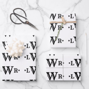 Drie Letter-monogram, aangepast, elegant zwart-wit Inpakpapier Vel