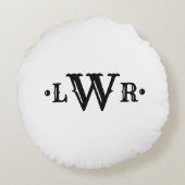 Drie Letter-monogram, aangepast, elegant zwart-wit Rond Kussen (Achterkant)