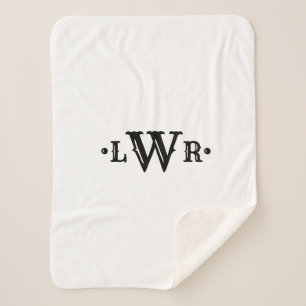 Drie Letter-monogram, aangepast, elegant zwart-wit Sherpa Deken