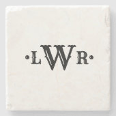 Drie Letter-monogram, aangepast, elegant zwart-wit Stenen Onderzetter (Voorkant)