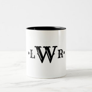 Drie Letter-monogram, aangepast, elegant zwart-wit Tweekleurige Koffiemok
