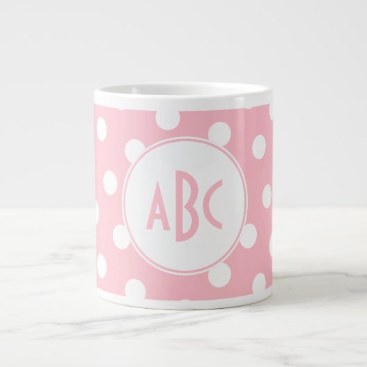 Drie Letter Monogramed Pink en White Polka Dots Jumbo Mok (Voorkant)