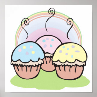drie leuke kleine cupcakes poster