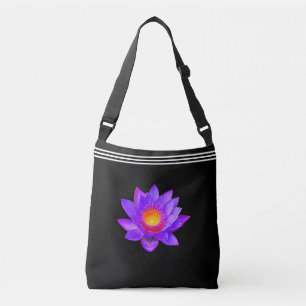 Drie lijnen & aangepaste paarse lotusbloem op zwar crossbody tas