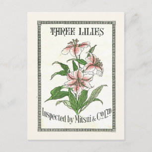 Drie Lilies  Japan Silk Adverteren Label Briefkaart
