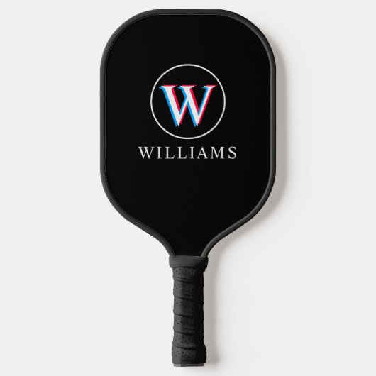 Drie Logo Monogram zwarte Pickleball Paddle (Voorkant)
