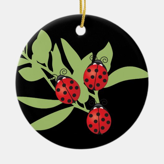 Drie Lucky Ladybugs Keramisch Ornament (Voorkant)