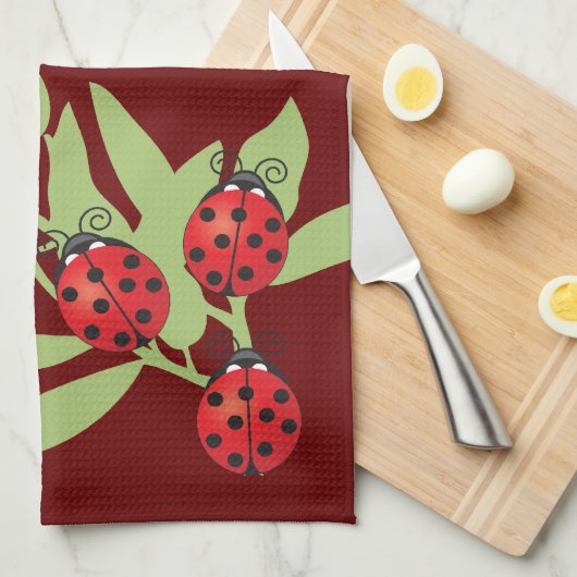 Drie Lucky Ladybugs Theedoek (Quarter Fold)