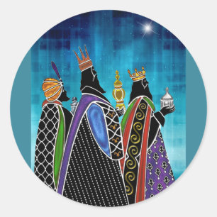 Drie Magi Bearing Gifts onder Starry Sky Ronde Sticker