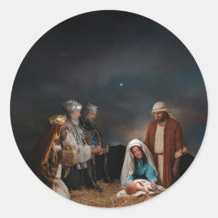 Drie Mannen van Wise bij de Nativiteit Ronde Sticker
