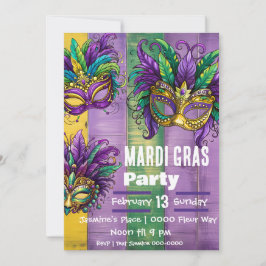 Drie Mardi Gras maskers in Paarse goudgroen Kaart