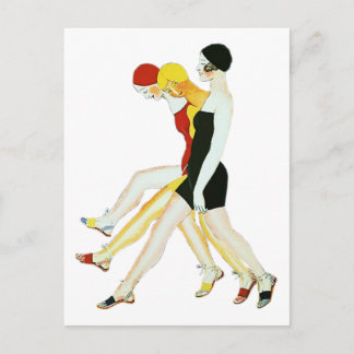 Drie meisjes lopen - Illustratie uit 1920 Briefkaart