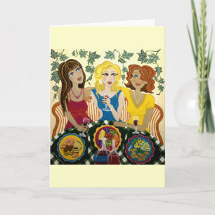 Drie meisjes vieren de kunstkaart kaart