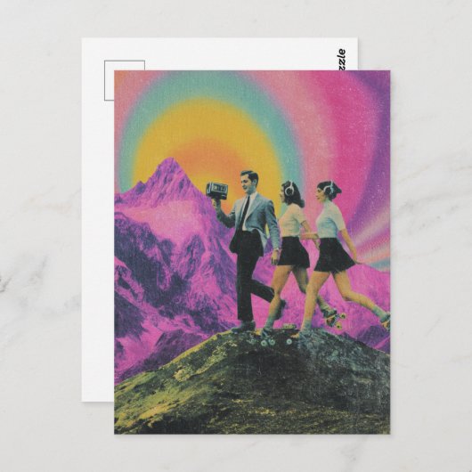 Drie mensen schaatsen op de Mountain Ridge Surreal Briefkaart (Voorkant / Achterkant)