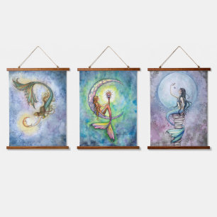 Drie Mermaids Kunstwerk van Molly Harrison Hangend Wandkleed