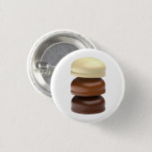 Drie met chocolade omhulde marshmallows ronde button 3,2 cm (Voorkant /achterkant)