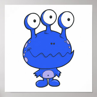 drie met een mooi monster blauw poster