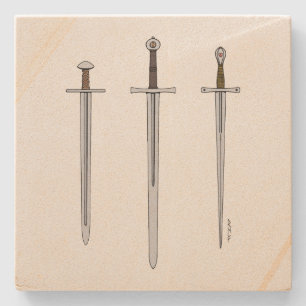 Drie middeleeuwse zwaarden 2016 stenen onderzetter