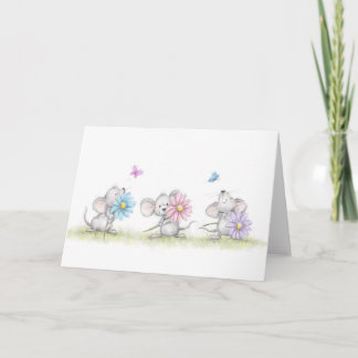 Drie mijten met bloemen kaart