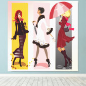 Drie Mode Modellen 2 Ingepakt Canvas Afdruk (Insitu (Houten vloer))