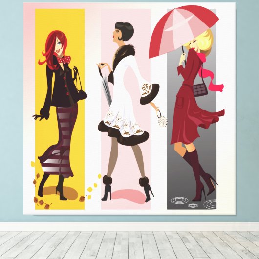 Drie Mode Modellen 2 Ingepakt Canvas Afdruk (Insitu (Houten vloer))