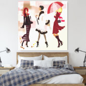 Drie Mode Modellen Ingepakt Canvas (Insitu (Slaapkamer))
