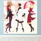 Drie Mode Modellen Ingepakt Canvas Afdruk (Insitu (Houten vloer))