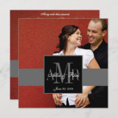 Drie Monogram Couple Photo Wedding Invitation Kaart (Voorkant / Achterkant)