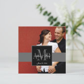Drie Monogram Couple Photo Wedding Invitation Kaart (Staand voorkant)