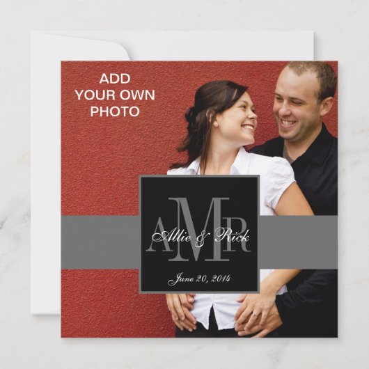 Drie Monogrammen met Photo Wedding Invitting Kaart (Voorkant)