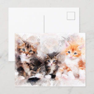 Drie mooie en schattige kittens waterverf briefkaart