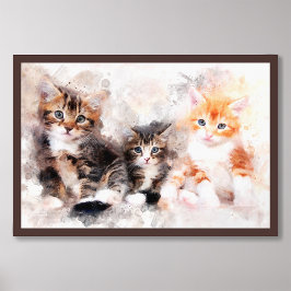 Drie mooie en schattige kittens waterverf foto afdruk
