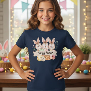 Drie Moppige Konijnen Gelukkig Pasen Meisjes T-Shi T-shirt