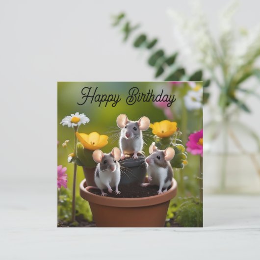 drie muizen in bloempotten, (Staand voorkant)