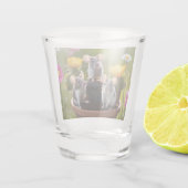 drie muizen in bloempotten, shot glas (Achterkant)