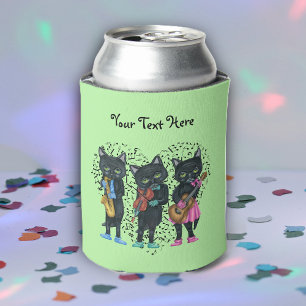 Drie Muzikale Zwarte Kat Heldere Kleren Nota's Har Blikjeskoeler
