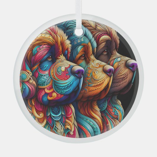Drie Newf Heads Circle Glass Ornament (Voorkant)