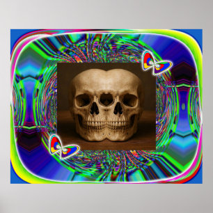 Drie-ogige buitenaardse schedel poster