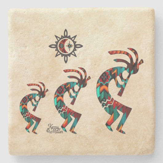 Drie Onderzetter van de Zuidwest Kokopelli Stone (Voorkant)